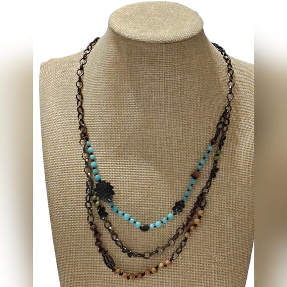 Lucky brand Aqua and Tan Multi Strand Boho Necklace - Picture 3 of 9